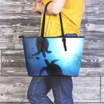 Sea Turtle Family Underwater Print Leather Tote Bag