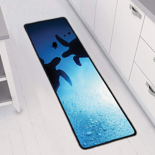 Sea Turtle Family Underwater Print Long Kitchen Mat