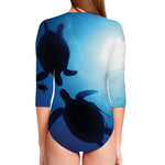 Sea Turtle Family Underwater Print Long Sleeve Swimsuit