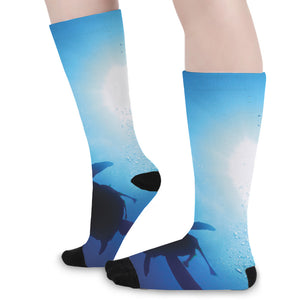 Sea Turtle Family Underwater Print Long Socks