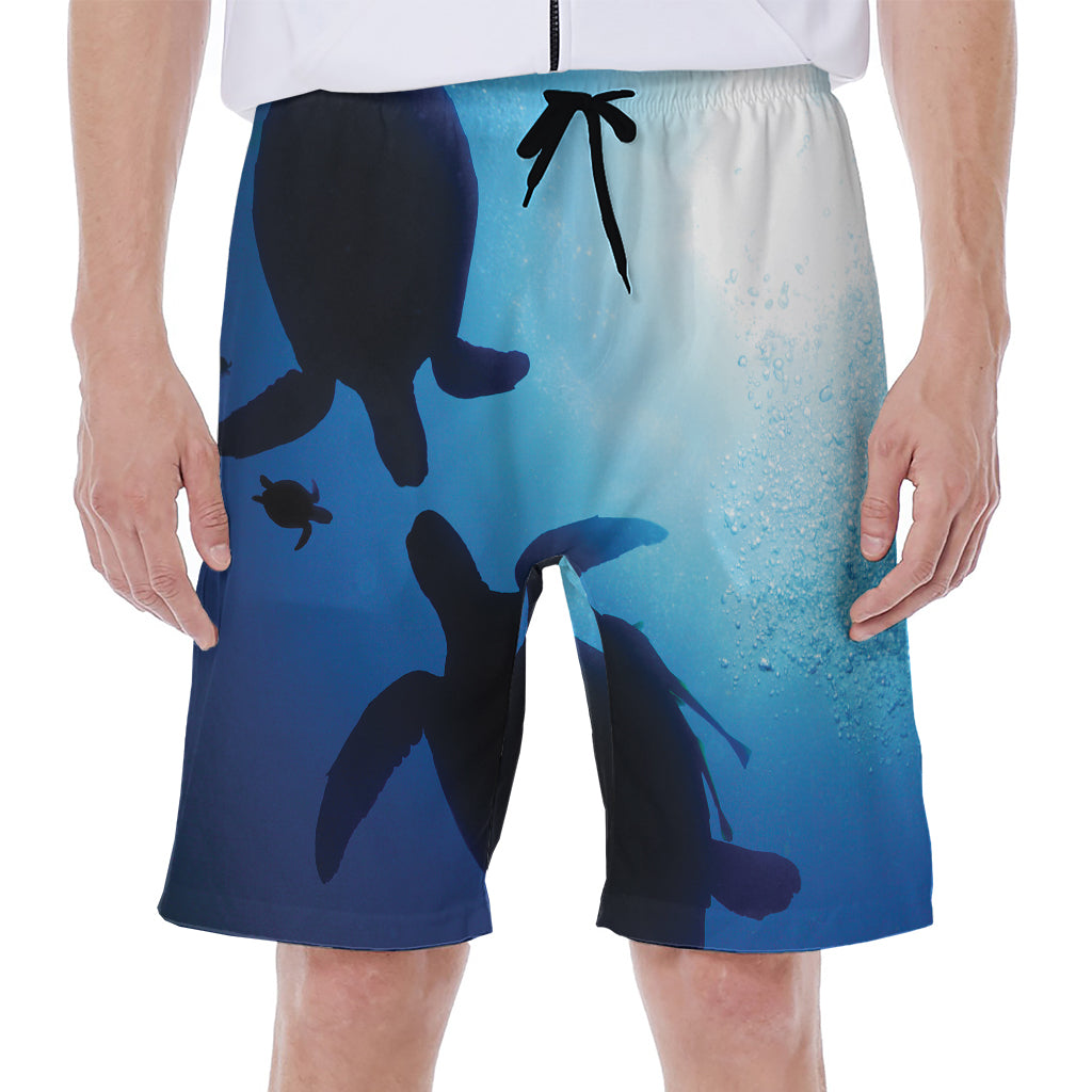 Sea Turtle Family Underwater Print Men's Beach Shorts