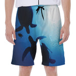 Sea Turtle Family Underwater Print Men's Beach Shorts