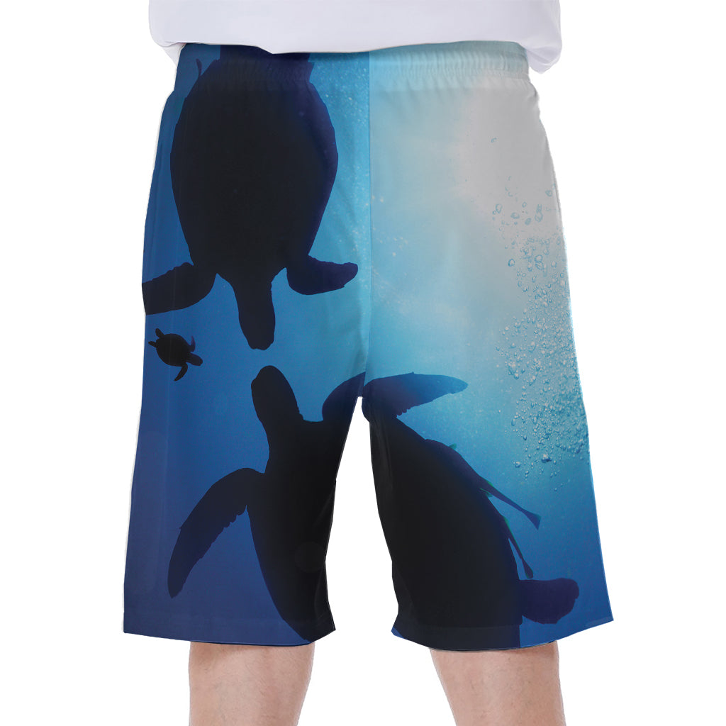 Sea Turtle Family Underwater Print Men's Beach Shorts