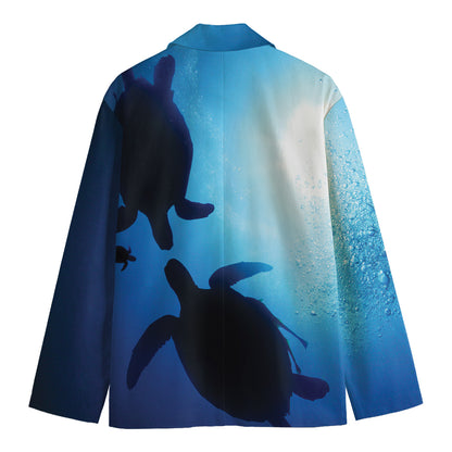 Sea Turtle Family Underwater Print Men's Blazer