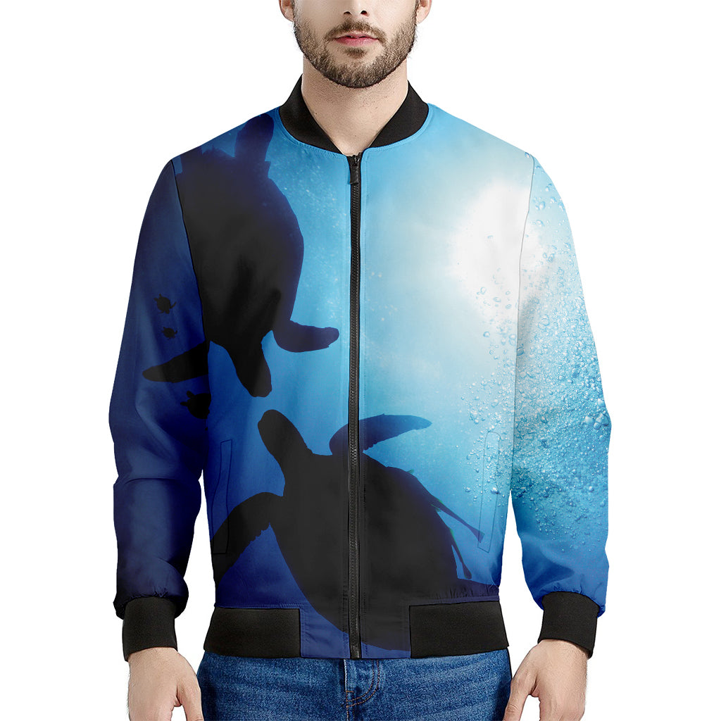 Sea Turtle Family Underwater Print Men's Bomber Jacket