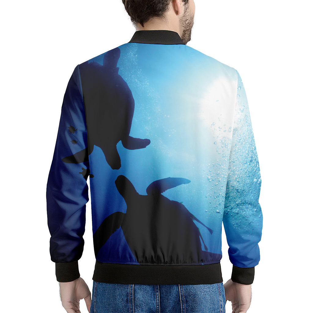 Sea Turtle Family Underwater Print Men's Bomber Jacket