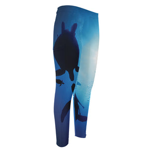 Sea Turtle Family Underwater Print Men's Compression Pants