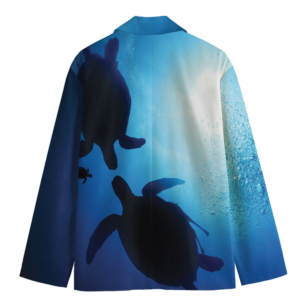 Sea Turtle Family Underwater Print Men's Cotton Blazer
