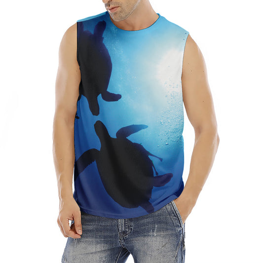 Sea Turtle Family Underwater Print Men's Fitness Tank Top