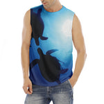 Sea Turtle Family Underwater Print Men's Fitness Tank Top