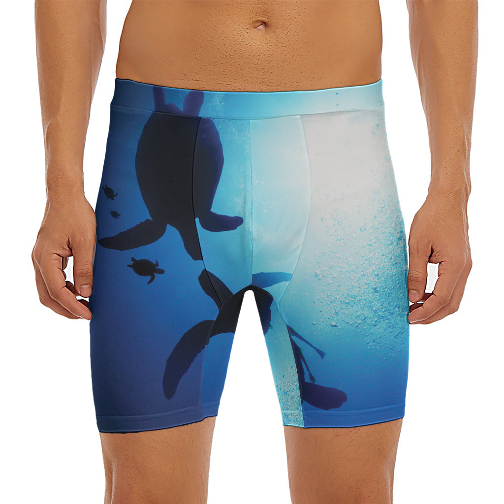 Sea Turtle Family Underwater Print Men's Long Boxer Briefs