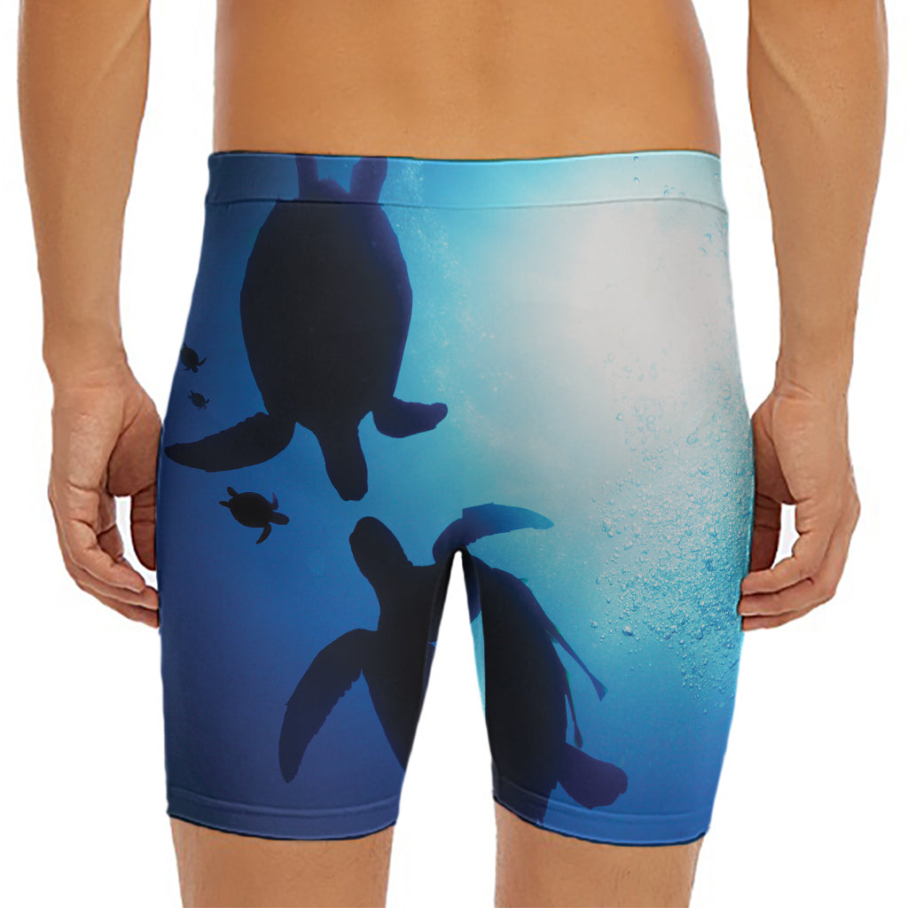 Sea Turtle Family Underwater Print Men's Long Boxer Briefs