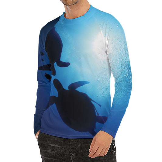 Sea Turtle Family Underwater Print Men's Long Sleeve Rash Guard