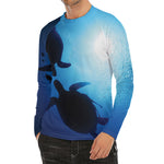 Sea Turtle Family Underwater Print Men's Long Sleeve Rash Guard