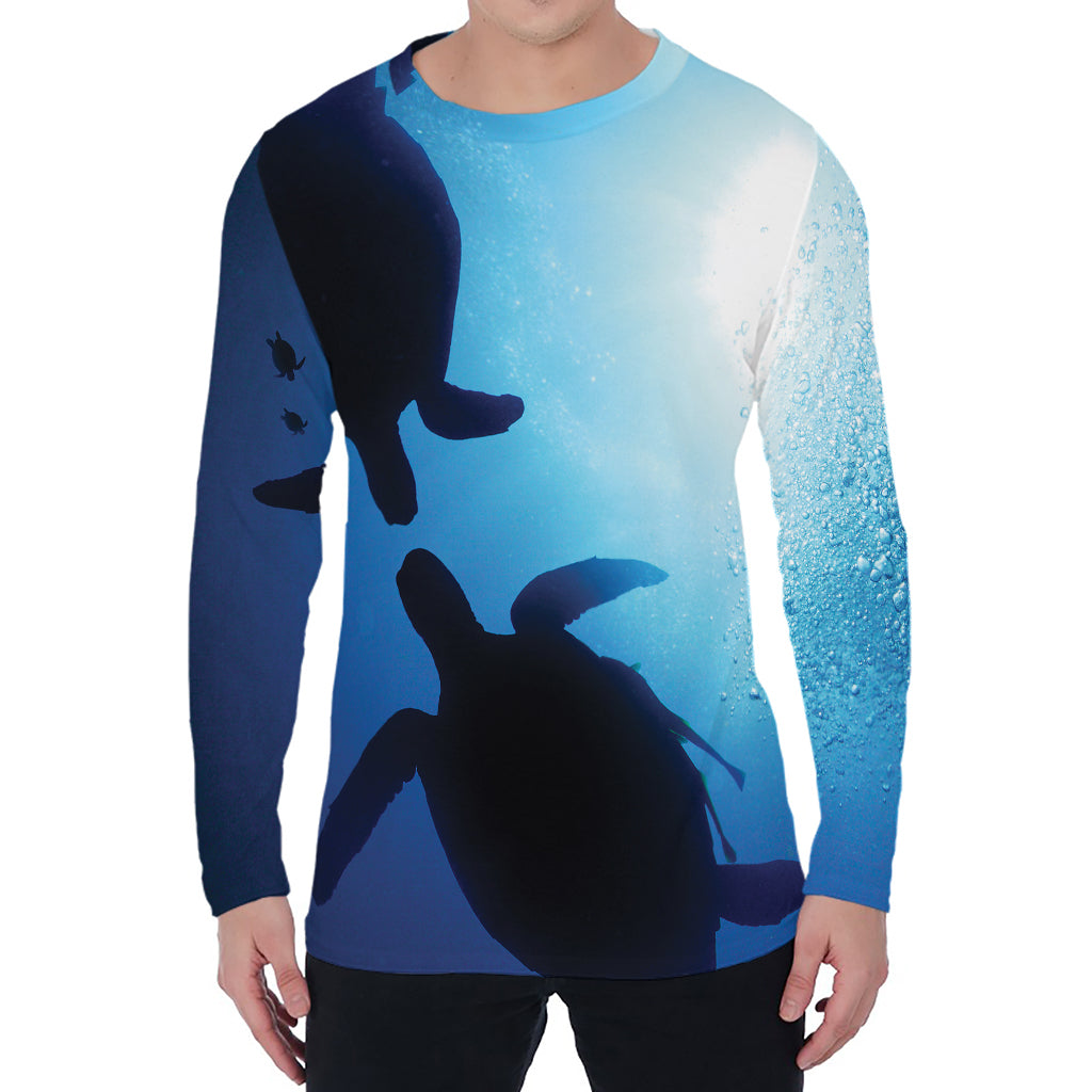 Sea Turtle Family Underwater Print Men's Long Sleeve T-Shirt