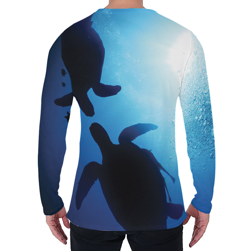 Sea Turtle Family Underwater Print Men's Long Sleeve T-Shirt