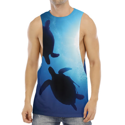 Sea Turtle Family Underwater Print Men's Muscle Tank Top