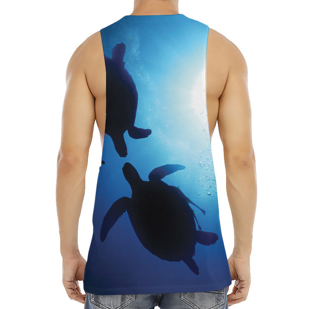 Sea Turtle Family Underwater Print Men's Muscle Tank Top
