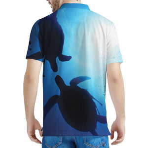 Sea Turtle Family Underwater Print Men's Polo Shirt