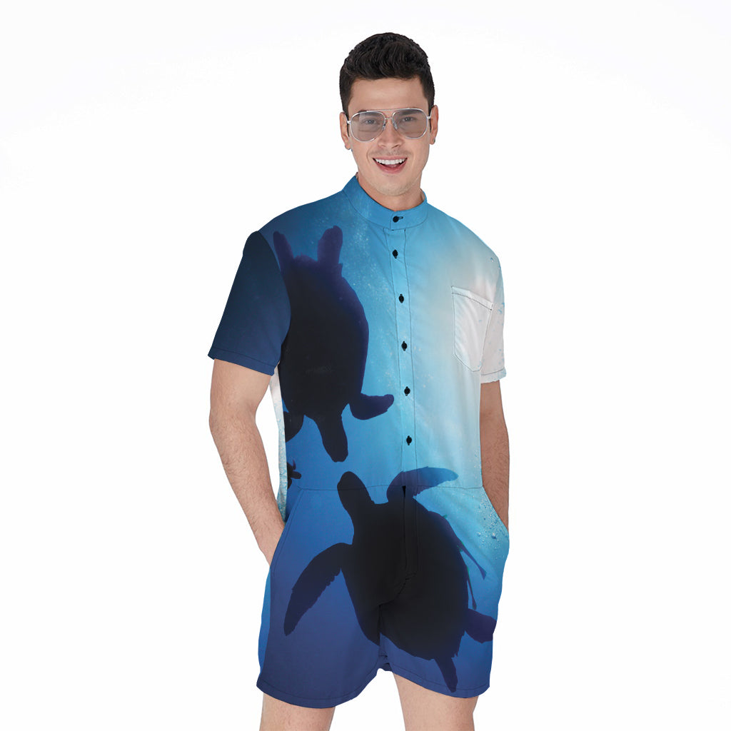 Sea Turtle Family Underwater Print Men's Rompers