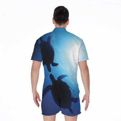 Sea Turtle Family Underwater Print Men's Rompers