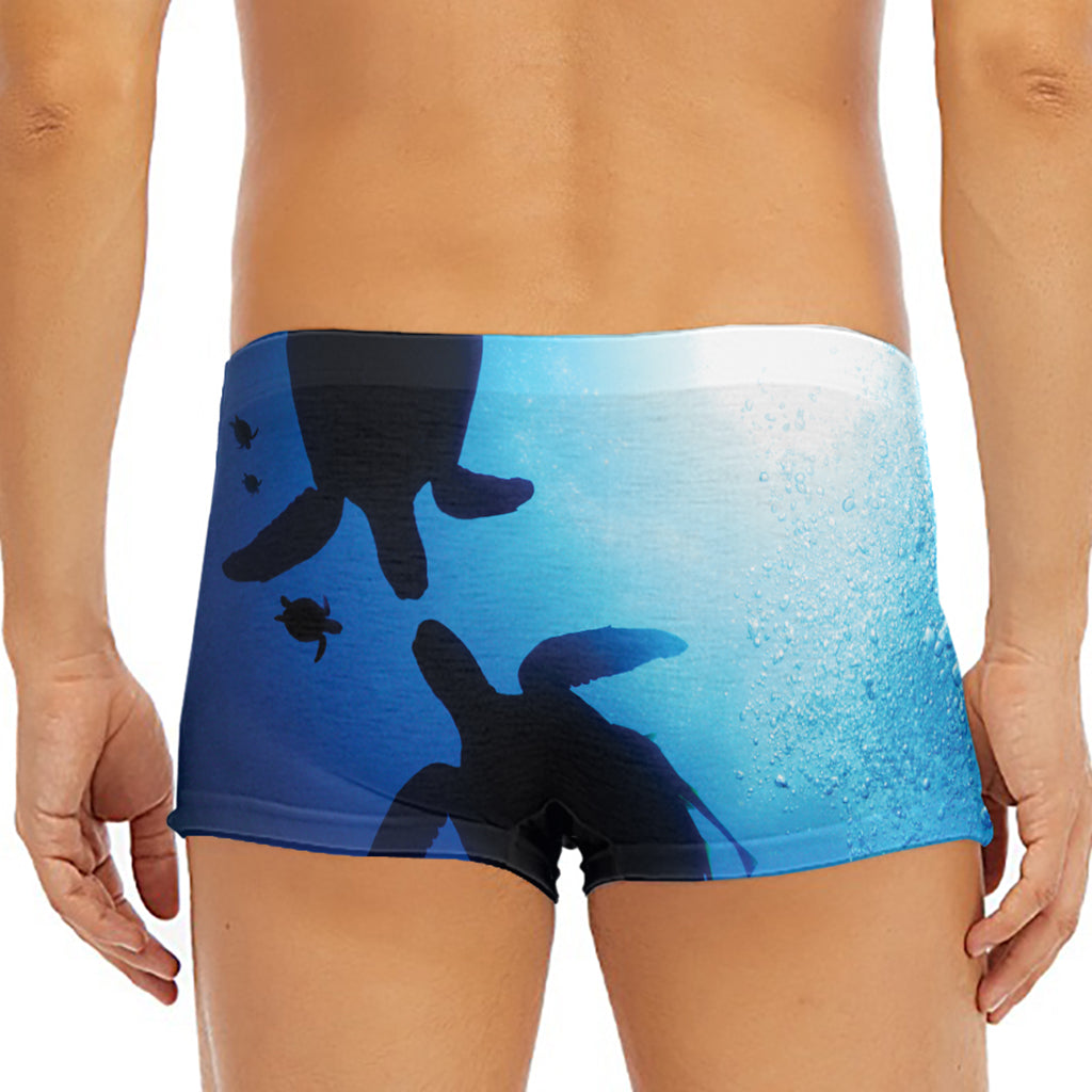 Sea Turtle Family Underwater Print Men's Short Boxer Briefs
