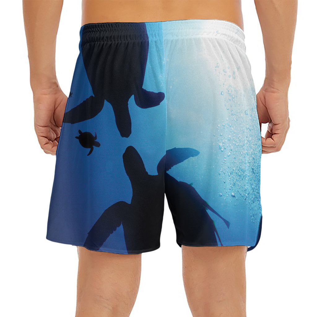 Sea Turtle Family Underwater Print Men's Split Running Shorts