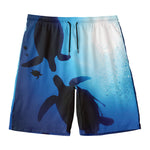 Sea Turtle Family Underwater Print Men's Swim Trunks