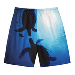 Sea Turtle Family Underwater Print Men's Swim Trunks