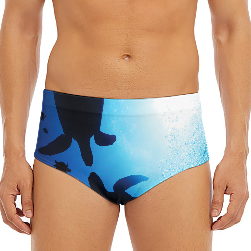Sea Turtle Family Underwater Print Men's Triangle Swim Briefs