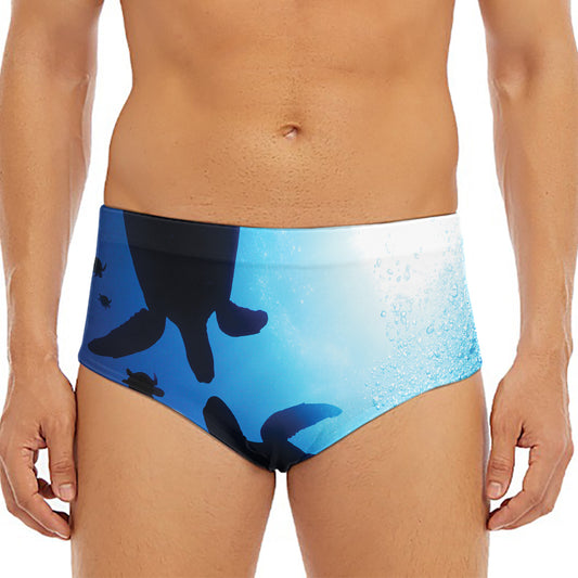 Sea Turtle Family Underwater Print Men's Triangle Swim Briefs