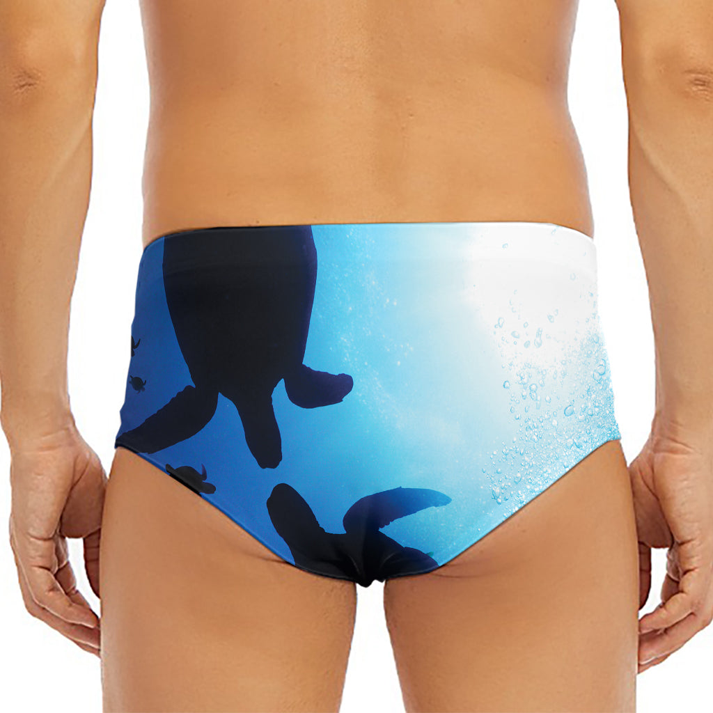 Sea Turtle Family Underwater Print Men's Triangle Swim Briefs