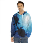 Sea Turtle Family Underwater Print Men's Velvet Pullover Hoodie