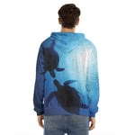 Sea Turtle Family Underwater Print Men's Velvet Pullover Hoodie