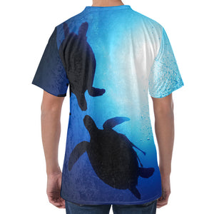 Sea Turtle Family Underwater Print Men's Velvet T-Shirt