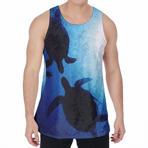 Sea Turtle Family Underwater Print Men's Velvet Tank Top