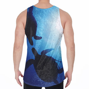 Sea Turtle Family Underwater Print Men's Velvet Tank Top