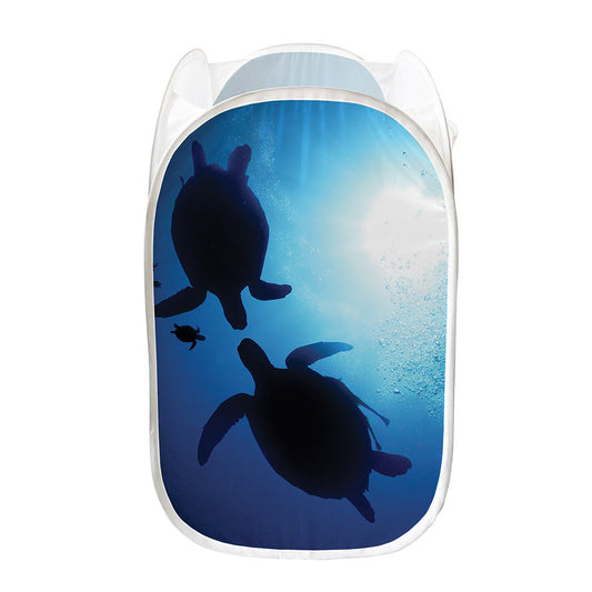 Sea Turtle Family Underwater Print Mesh Laundry Hamper