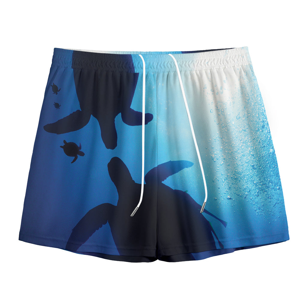 Sea Turtle Family Underwater Print Mesh Shorts