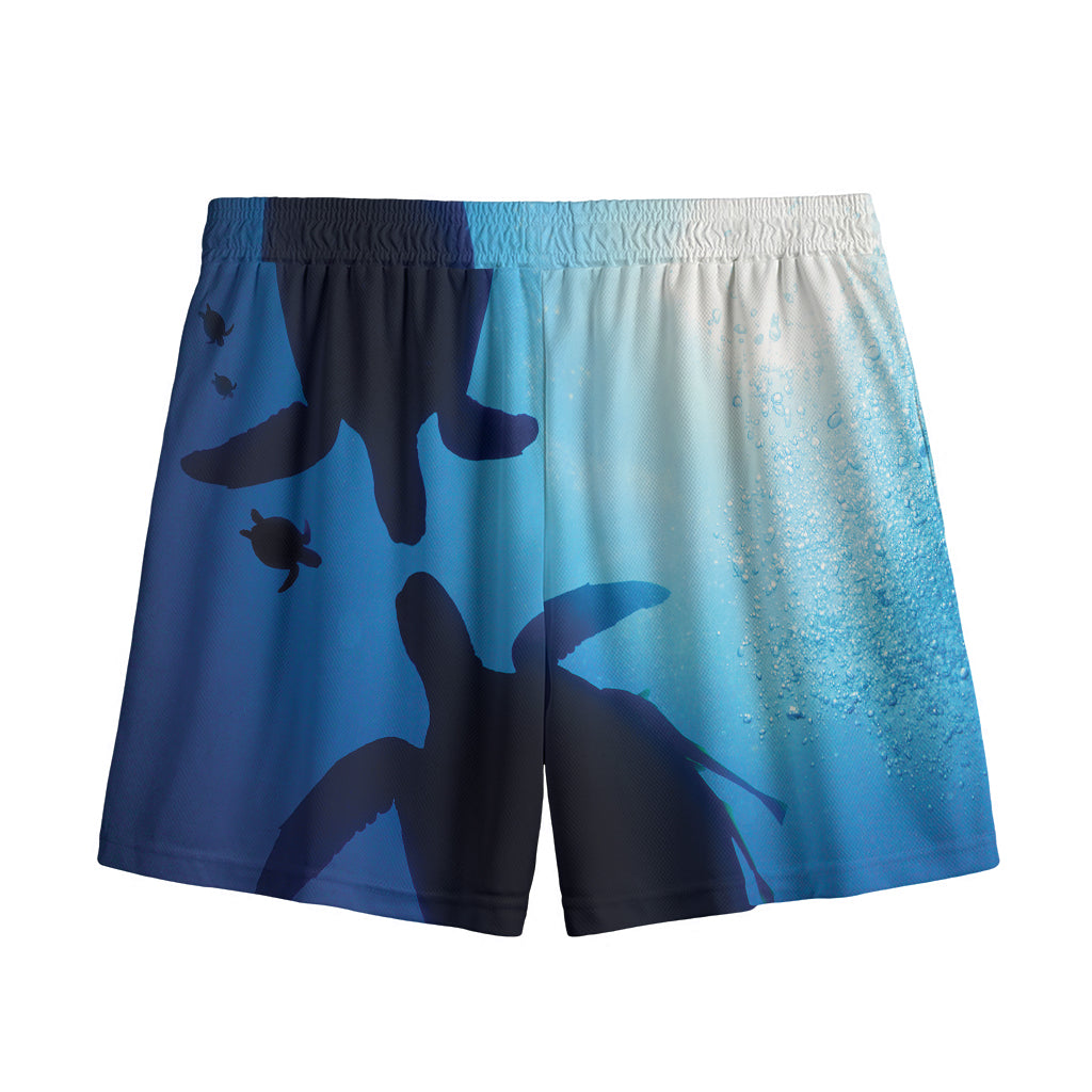 Sea Turtle Family Underwater Print Mesh Shorts
