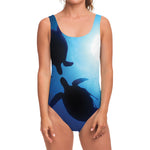 Sea Turtle Family Underwater Print One Piece Swimsuit