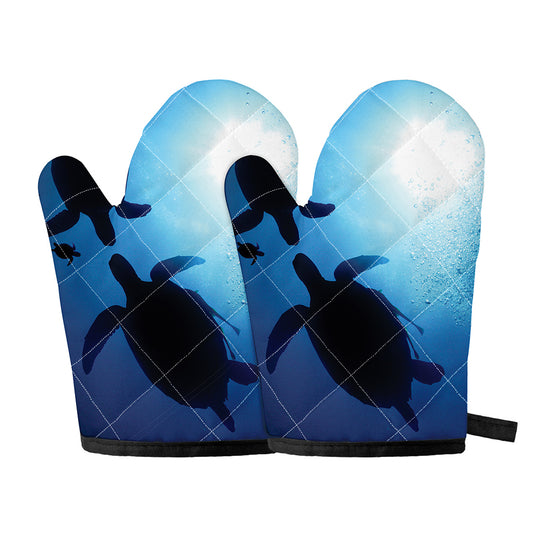 Sea Turtle Family Underwater Print Oven Mitts