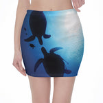 Sea Turtle Family Underwater Print Pencil Mini Skirt