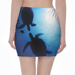 Sea Turtle Family Underwater Print Pencil Mini Skirt