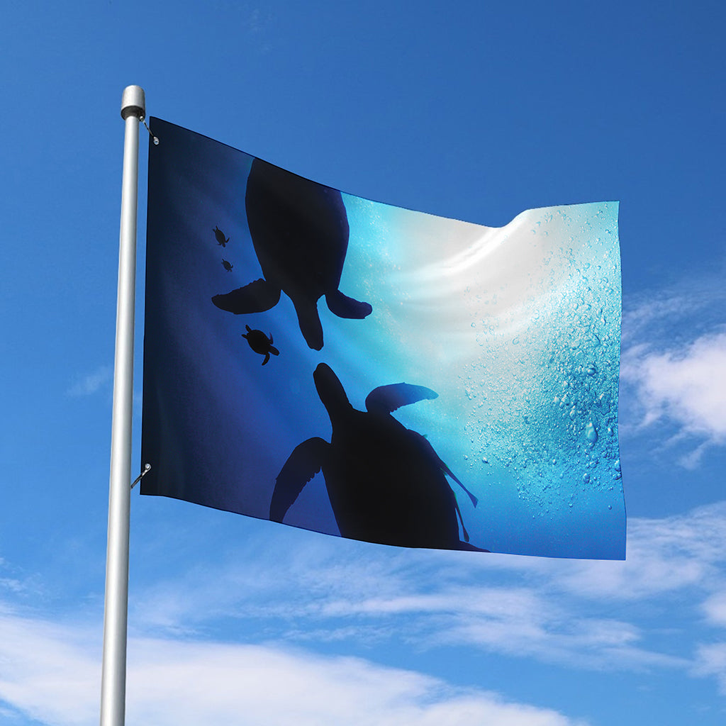 Sea Turtle Family Underwater Print Polyester Flag