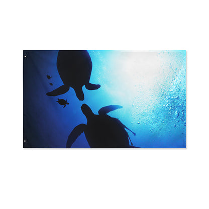 Sea Turtle Family Underwater Print Polyester Flag