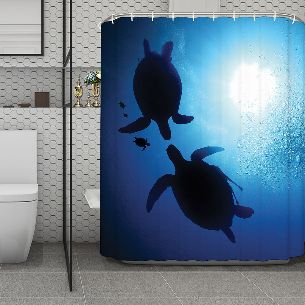 Sea Turtle Family Underwater Print Polyester Shower Curtain
