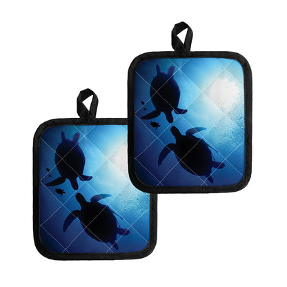 Sea Turtle Family Underwater Print Pot Holders