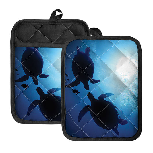 Sea Turtle Family Underwater Print Pot Holders With Pocket