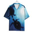 Sea Turtle Family Underwater Print Rayon Hawaiian Shirt